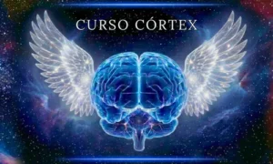Logo do Curso Córtex mostrando um cérebro azul brilhante com asas luminosas sobre fundo espacial estrelado
